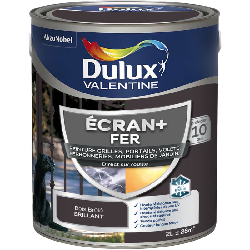 Dulux Valentine - ecran+ fer brillant - Peinture pour fer intérieur/extérieur - Grilles, portails, volets, ferroneries, mobiliers de jardin - Bois