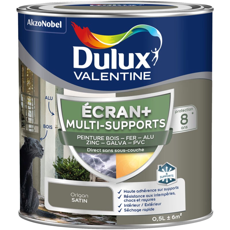 Dulux Valentine - ecran+ multi-supports exterieure - Peinture en Phase Aqueuse Éxtérieur - Satin Origan 0,5 l
