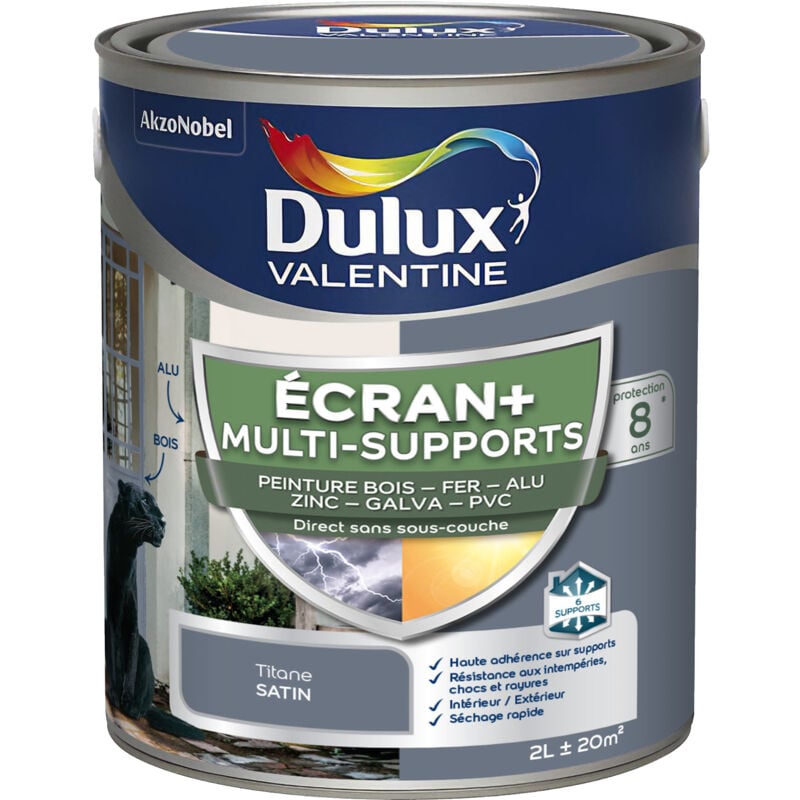 ECRAN+ MULTI-SUPPORTS EXTERIEURE - Peinture en Phase Aqueuse Éxtérieur - Satin Titane 2 L - Dulux Valentine