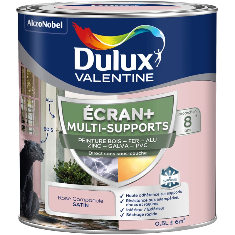 ECRAN+ MULTI-SUPPORTS EXTERIEURE - Peinture en Phase Aqueuse Éxtérieur - Satin Rose Campanule 0,5 L - Dulux Valentine