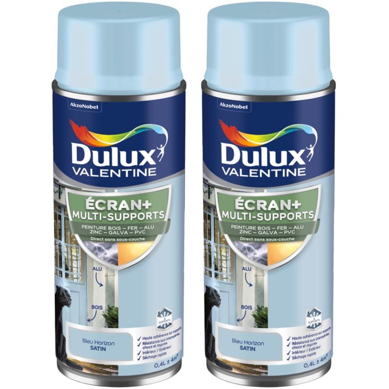 Dulux Valentine - ecran+ multi-supports exterieure Satin - Lot de 2 aérosols en phase aqueuse - Bleu Horizon 400 ml