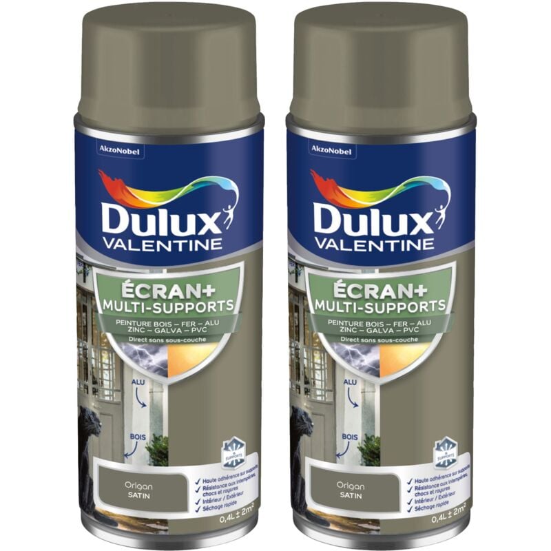 Dulux Valentine - ecran+ multi-supports exterieure Satin - Lot de 2 aérosols en phase aqueuse - Origan 400 ml