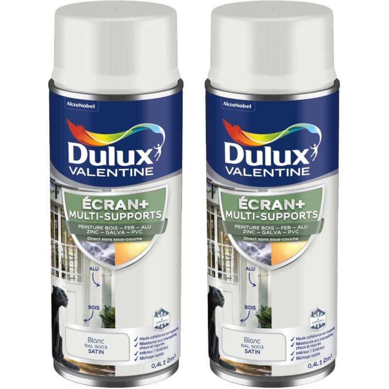 Dulux Valentine - ecran+ multi-supports exterieure Satin - Lot de 2 aérosols en phase aqueuse - Blanc 400 ml
