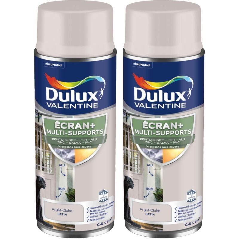 Dulux Valentine - ecran+ multi-supports exterieure Satin - Lot de 2 aérosols en phase aqueuse - Argile Claire 400 ml