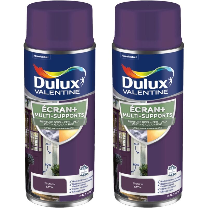 Dulux Valentine - ecran+ multi-supports exterieure Satin - Lot de 2 aérosols en phase aqueuse - Zinzolin 400 ml