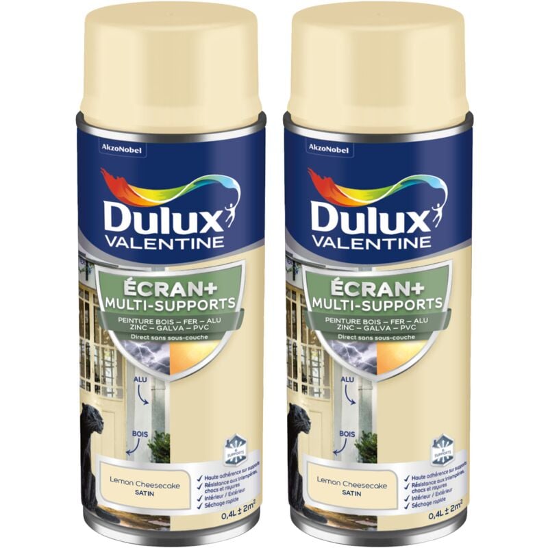 Dulux Valentine - ecran+ multi-supports exterieure Satin - Lot de 2 aérosols en phase aqueuse - Lemon Cheesecake 400 ml