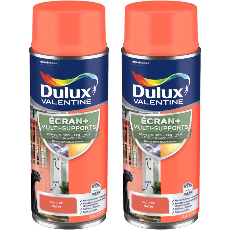 Dulux Valentine - ecran+ multi-supports exterieure Satin - Lot de 2 aérosols en phase aqueuse - Agrume 400 ml