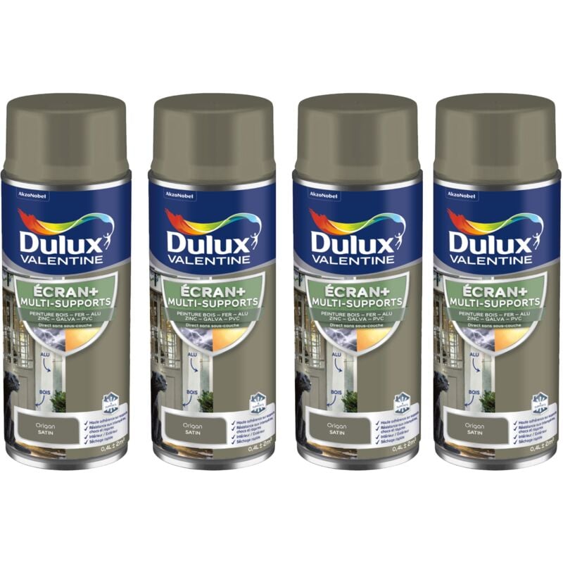 ECRAN+ MULTI-SUPPORTS EXTERIEURE Satin - Lot de 4 aérosols en phase aqueuse - Origan 400 ml - Dulux Valentine