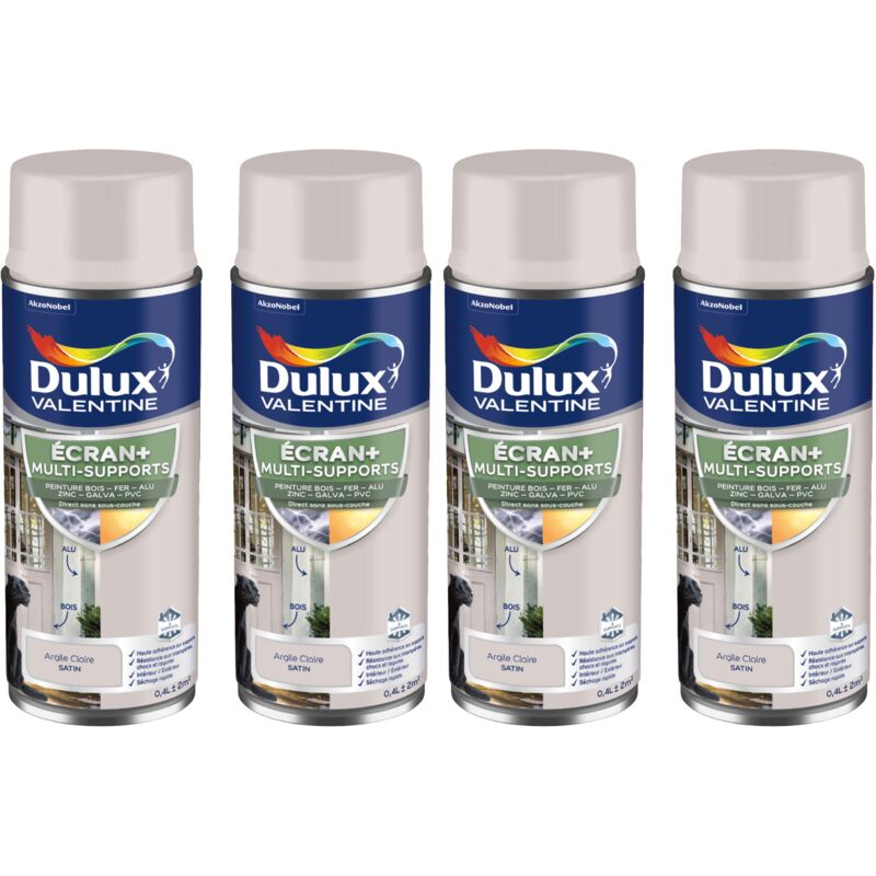 Dulux Valentine - ecran+ multi-supports exterieure Satin - Lot de 4 aérosols en phase aqueuse - Argile Claire 400 ml
