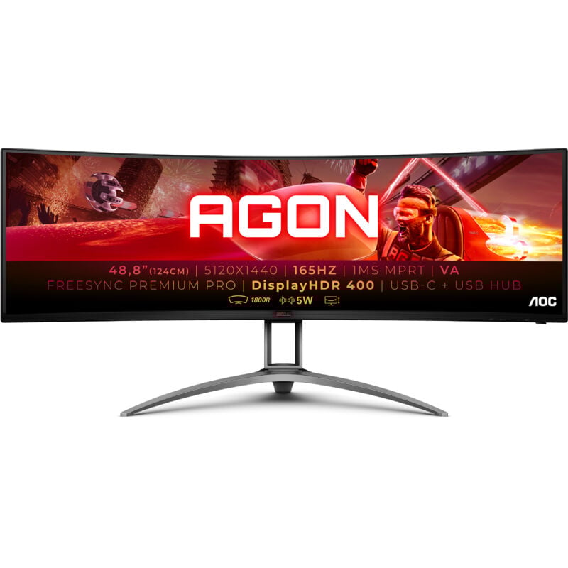 AOC - AG493UCX2 écran plat de pc 124,5 cm (49') 5120 x 1440 pixels Quad hd led Noir, Rouge