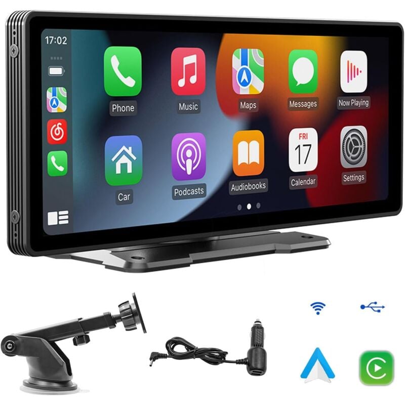 Écran Portable Apple CarPlay et Android Auto sans Fil pour Voiture, écran Tactile HD IPS 9,3 Pouces, Prise en Charge de la caméra de recul 1080p et