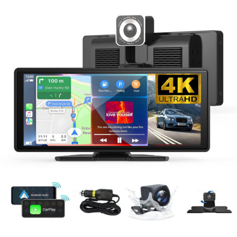 Écran Portable Sans Fil Carplay Et Android Auto - 10,26 Pouces - Résolution 1600x600 - Bluetooth 5.0 - Mise À Jour OTA - Caméra De Recul Compatible - 1 Pièce