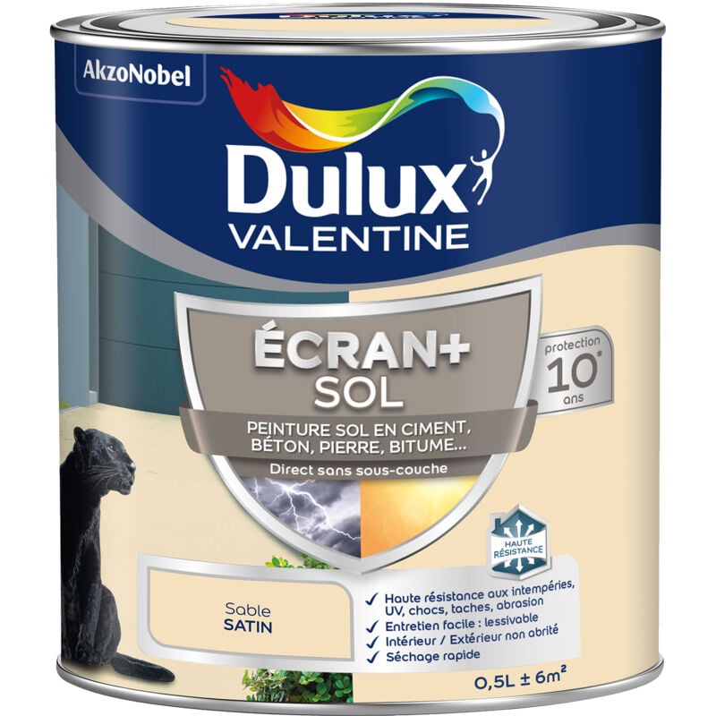 Ecran+ Sol - Peinture solvantée pour sols Intérieur et Extérieur - Ciment, béton, dalles, parquets et escaliers - Satin Sable 0,5 l Dulux Valentine