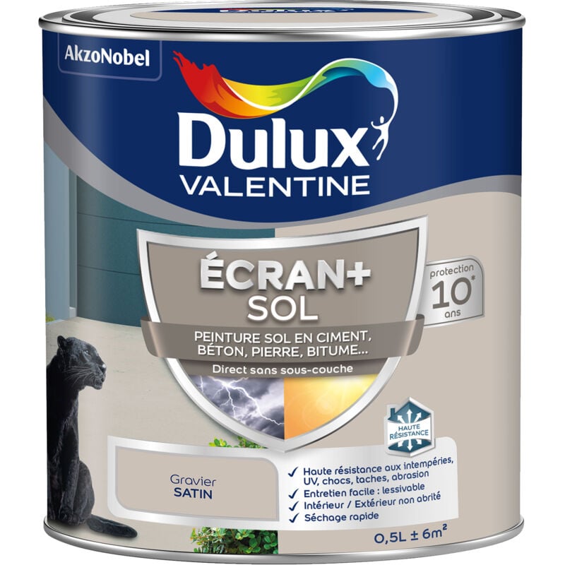 Ecran+ Sol - Peinture solvantée pour sols Intérieur et Extérieur - Ciment, béton, dalles, parquets et escaliers - Satin Gravier 0,5 l Dulux Valentine