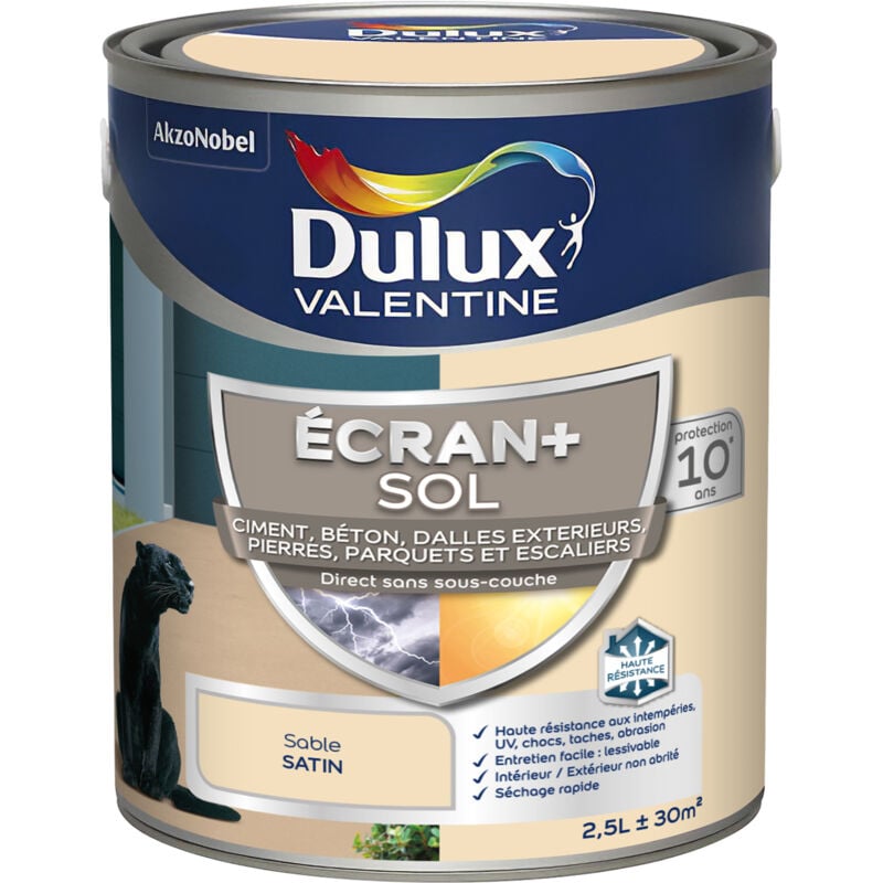 Ecran+ Sol - Peinture solvantée pour sols Intérieur et Extérieur - Ciment, béton, dalles, parquets et escaliers - Satin Sable 2,5 l Dulux Valentine