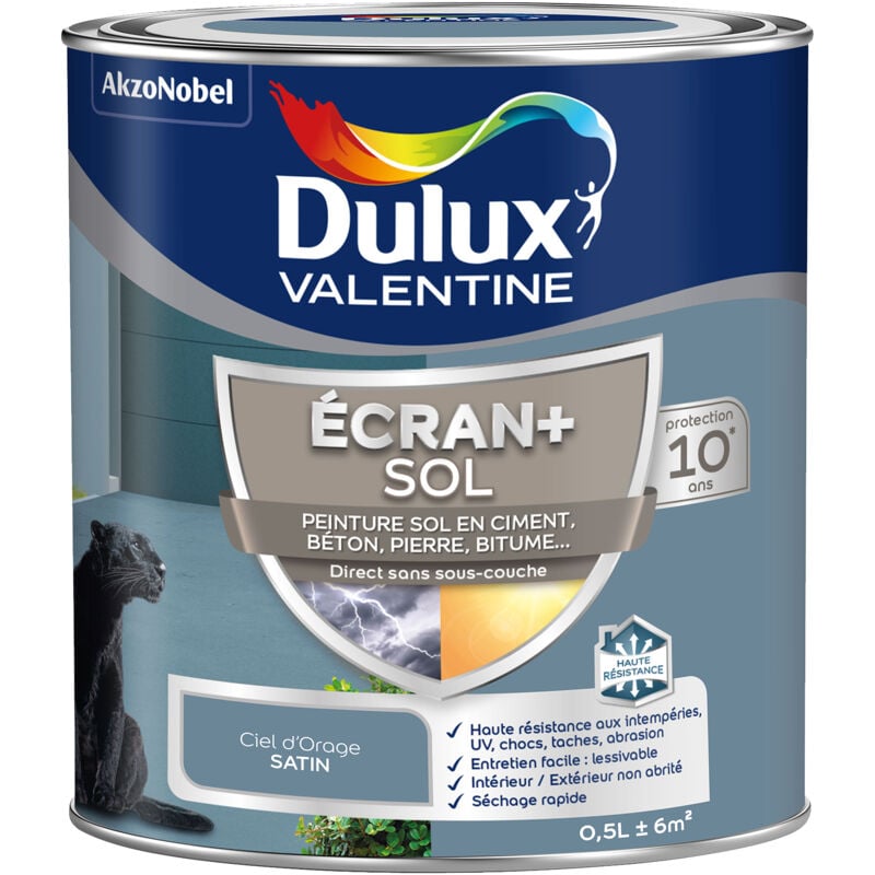 Ecran+ Sol - Peinture solvantée pour sols Intérieur et Extérieur - Ciment, béton, dalles, parquets et escaliers - Satin Ciel d'Orage 0,5 l Dulux