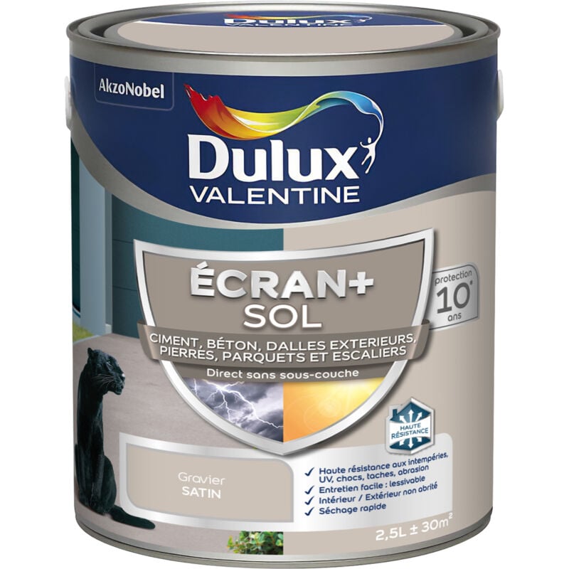 Ecran+ Sol - Peinture solvantée pour sols Intérieur et Extérieur - Ciment, béton, dalles, parquets et escaliers - Satin Gravier 2,5 L - Dulux