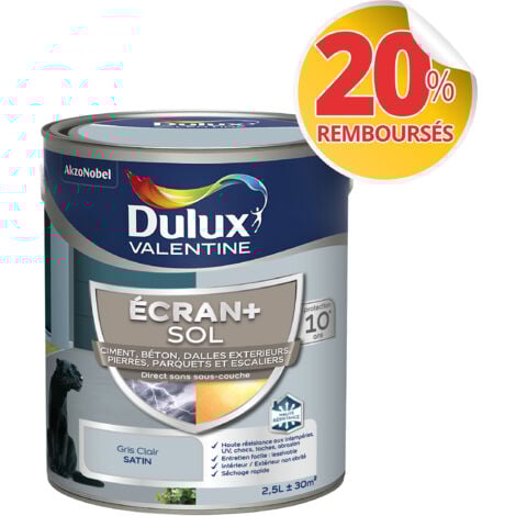 Ecran+ Sol - Peinture solvantée pour sols Intérieur et Extérieur - Ciment, béton, dalles, parquets et escaliers - Satin Gris Clair 2,5 L - Dulux Valentine
