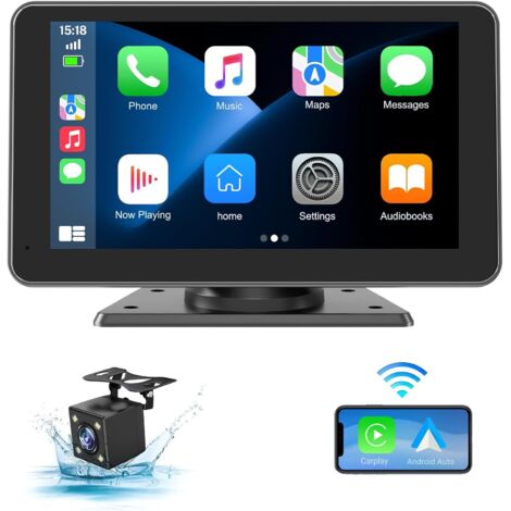 Écran Tactile Pour Voiture - 7 Pouces HD Sans Fil - Compatible CarPlay Et Android Auto - Avec Caméra De Recul - Navigation GPS - Commande Vocale - Bluetooth - 1 Pièce