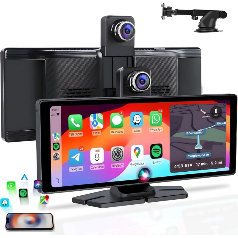Écran Voiture sans Fil 10.26' D3 Pro - Autoradio Bluetooth Apple Car Play & Android Auto - Dashcam Voiture 4K GPS avec Caméra Recul - Autoradio