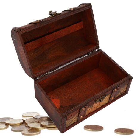 Écrin à Bijoux en Bois de Chêne Fait Main - Coffret Vintage Style Carte aux Trésors