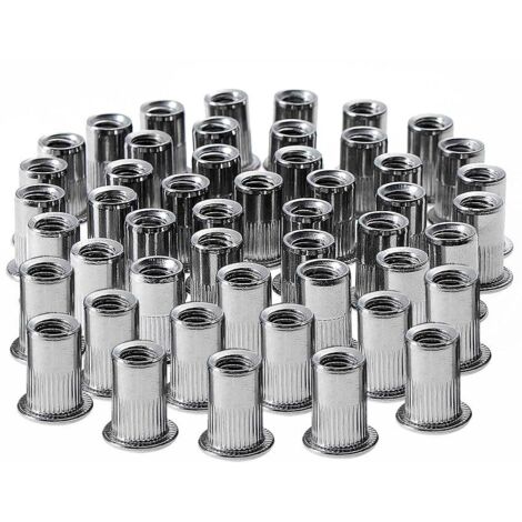 Écrou à Rivet Fileté en Acier Inoxydable, Tête Plate, 50 Pièces, M6, Pour Inserts Filetés M6