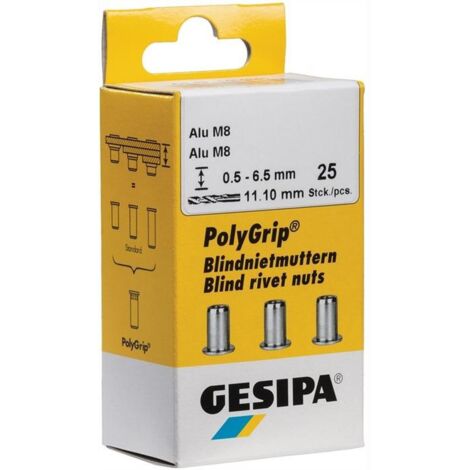 écrou à riveter PolyGrip® tige de rivet dxl 9x18mm M6 aluminium 25 pièces