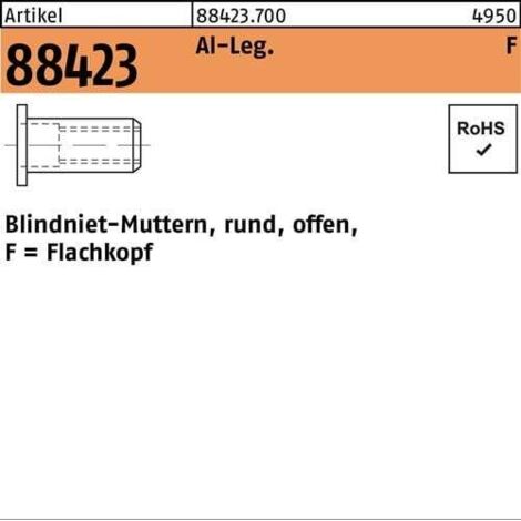 Écrou à sertir en aveugle R 88423 FLAKO M6 /3,0 -5,5 aluminium 250 pièces