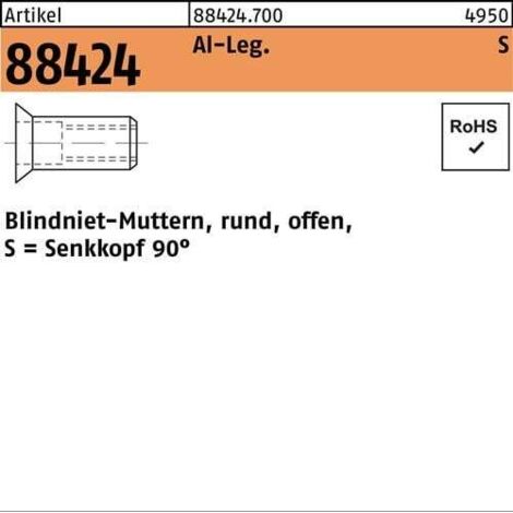 Écrou à sertir en aveugle R 88424 SEKO M8 /1,5 -4,5 aluminium 100 pièces