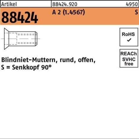 Écrou à sertir en aveugle R 88424 SEKO M8 /4,0 -6,0 A 2 100 pièces