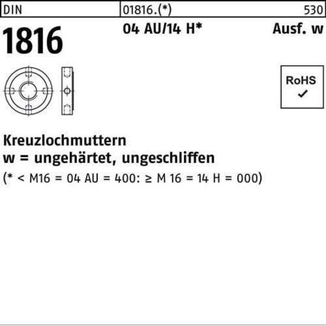 Écrou à trous cruciformes DIN 1816 M16x 1,5 acier de décolletage/14 H 10 pièces
