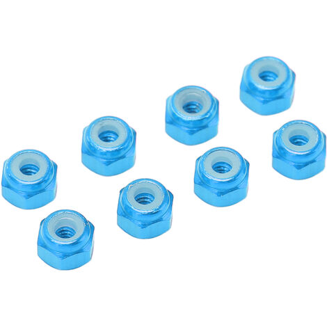 Écrou de blocage M2 en alliage d'aluminium avec doublure nylon pour modèles RC 1/24, pack de 8 pièces, couleur bleu