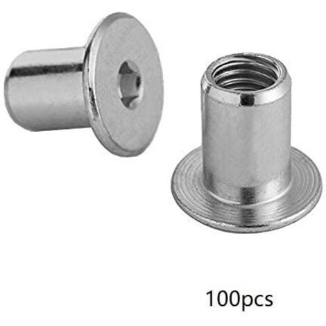 Écrou de douille avec douille hexagonale à tête plate M6 x 15 x 10 mm 100 pièces-LIAIKI