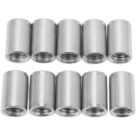 Écrou de liaison rond M10x1.5 L20mm en stainless steel 304, pack de 10 pièces pour fixation de barres filetées et travaux de réparation