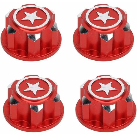 Écrou de Roue hexagonale RC, 4 pièces en métal 17mm écrous de Montage de Roue hexagonaux compatibles avec la Voiture RC X-MAXX Summit Traxxas(Rouge)