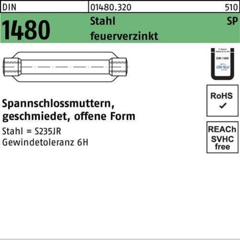 Écrou de tendeur DIN 1480 ouvert SP M20/200 Acier ÜZ ignifugé 1 pièce
