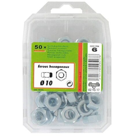 Écrou hexagonal acier zingué Ø 10 mm - Paquet de 50 - Maxiburo