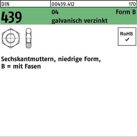 Ecrou hexagonal DIN 439/ISO 4035 FormeB BM 33 Acier de décolletage galv.zingué 10p.