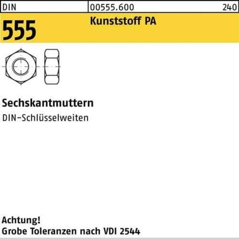 Écrou hexagonal DIN 555 M8 Polyamide 100 pièces