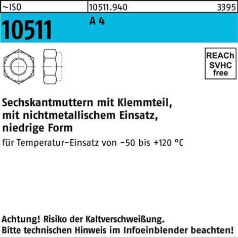 Écrou hexagonal ISO 10511 Pièce de serrage M8 A 4 500 pièces
