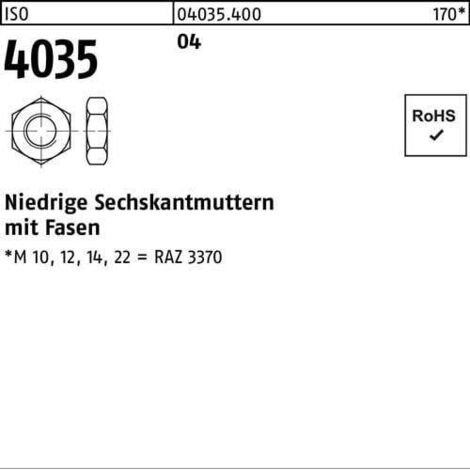 Écrou hexagonal ISO 4035 bas chanfreiné M33 Acier de décolletage 10 pièces