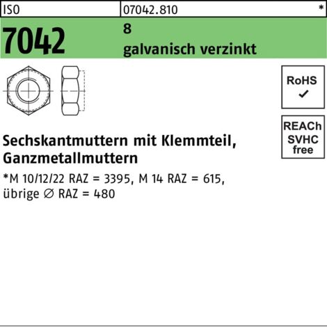 Écrou hexagonal ISO 7042 Pièce de serrage M24 8 galv. 25 pièces