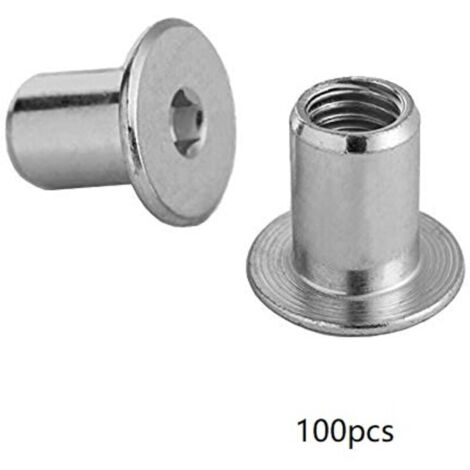 Écrou hexagonal M6 x 15 mm – Acier galvanisé – Tête plate pour clé Allen – Lot de 100 pièces pour connexions visibles