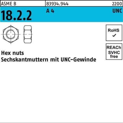 Écrou hexagonal R 83934 UNC-filet 1/2 A 4 50 pièces