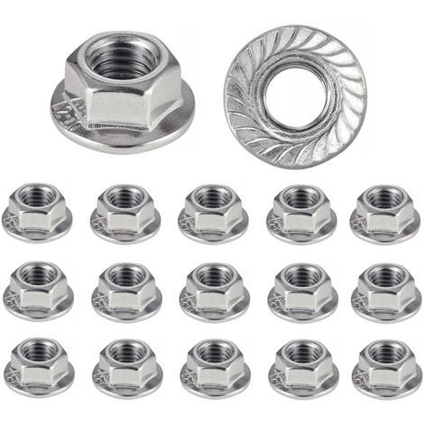 Ecrou INOX à embase crantée M4  écrous rondelle à bride pour vis Ø 4mm  Autobloquant Hexagonal DIN 6923 / ISO 4161  Acier inoxydable A2 (V2A / 304) Ecrou de sécurité : LOT DE 20 Pcs