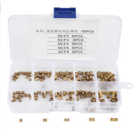 Ecrou Insert Cylindre Knurlé en Cuivre M2.5 150pcs pour Insertion Modelée