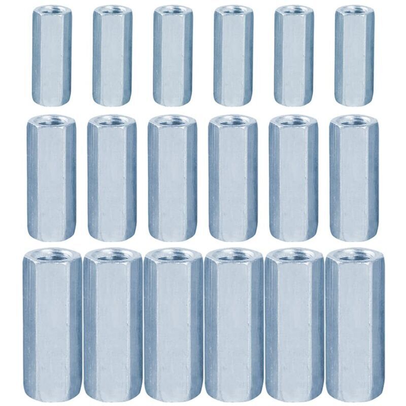 Ecrou Long M10 M8 M6 18 Pieces Écrou Long Écrou Hexagonal en Acier au Carbone Plaqué Zinc pour Appareils Ménagers et de équipements de Communication