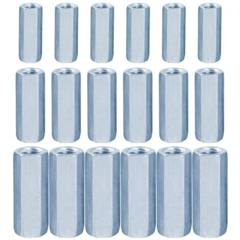 Ecrou Long M10 M8 M6 18 Pieces Écrou Long Écrou Hexagonal en Acier au Carbone Plaqué Zinc pour Appareils Ménagers et de équipements de Communication et Autres équipements Mécaniques