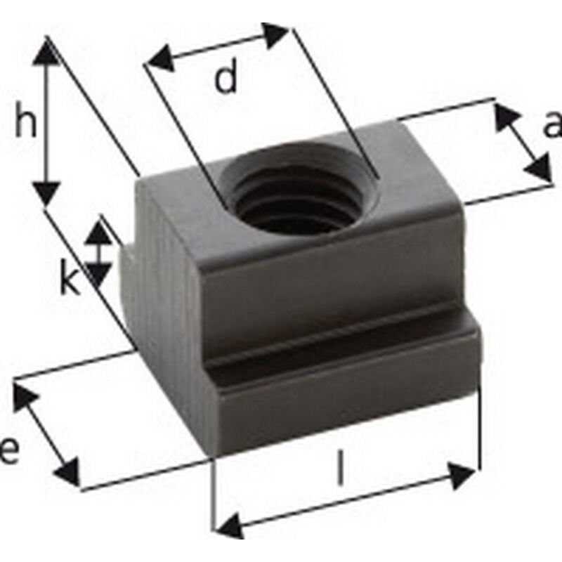 Ecrou pour rainures en t, d x rainure en t : M18 x 20, Cote a 19,7 mm, Cote e 32 mm, Cote h : 24 mm, Cote k : 12 mm