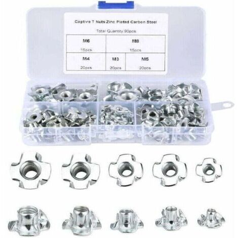 Écrous à Griffes 90Pcs Ecrous en T Bois M3/M4/M5/M6/M8 Ecrous pour Travail du Bois Meubles,de